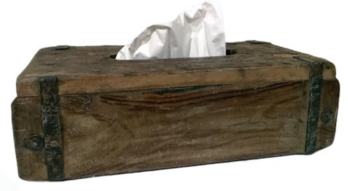 LS-LebenStil Vintage Holz Tissuebox Unika - echte alte Ziegelform - Braun - 31x15cm - Tücherbox Kosmetiktücherbox Taschentuch Taschentuchbox Kosmetiktuch-Box Box für Kosmetiktücher Taschentücher