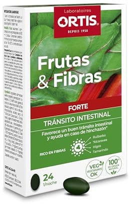 Ortis - Fruits & Fibres Forte 24 Comprimés - Complément Alimentaire pour Favoriser le Transit Intestinal - En cas de Transit Lent et Ballonnements - Action Rapide - 100% Naturel à base de Rhubarbe
