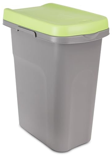 15L Mülleimer grün Deckel Recycling Mülltrennung Abfalleimer Abfallbehälter Müll Küche rechteckig Abfallsammler 15 Liter Kunststoff Eimer Mülltonne Schmal Müllsackhalterung Abfall Papierkorb