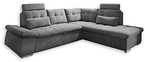 Stella Trading NALO Ecksofa mit Schlaffunktion, Stoffbezug Dunkelgrau - Ausziehbare Eckcouch mit verstellbarer Armlehne - 260 x 103 x 219 cm (B/H/T)