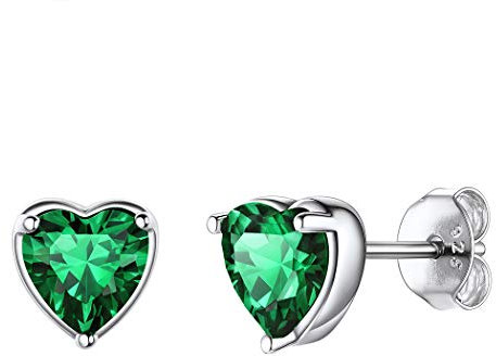 Suplight Boucle d'oreille Coeur Femme Argent Pur Clous et Puces avec Emeraude de Synthèse Pierre Verte de Mois Mai Bijou Minimaliste Cadeau Parfait