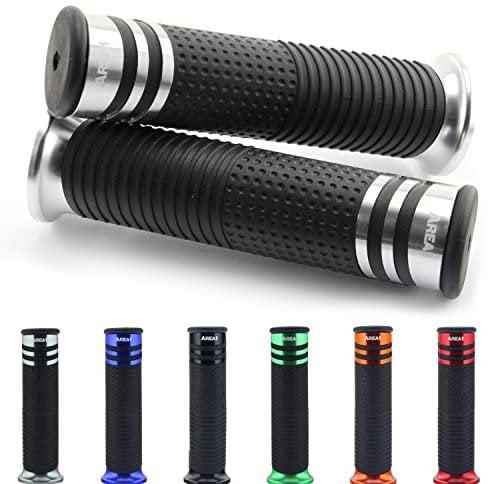 Area1 universal Motorrad Motorroller Lenkergriffe Silber 2 Stück 22/24mm für z.B. Duke SMC/R MT07/09/125 Z900/650/500/125 YZF CMX CB500 Hornet SV650 GSXS/R GSF TPH NRG Aerox Jetforce Runner