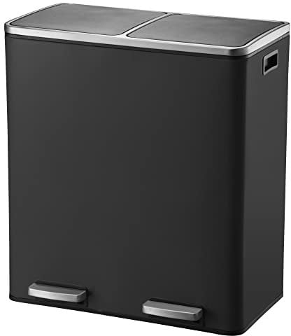 Poubelle de cuisine à pédale tri sélectif grande capacité 60L (2x30L) MAJOR en acier Inox Noir mat