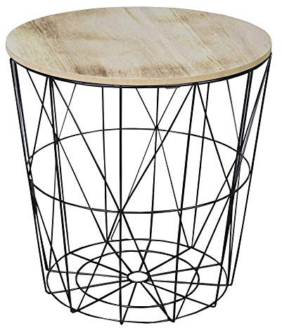 HOMION Modern Round Wire Storage Basket Side Table Bedroom Balcony Corner Tea Metal Table Elegant Compact Nest Basket Table Free Standing Bed Side Hinch Versatile (Black, Medium)