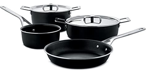 Alessi Pots&Pans Set 6 Pentole A, Alluminio con Rivestimento Antiaderente, Acciaio Inossidabile 18/10, Nero, Taglia Unica