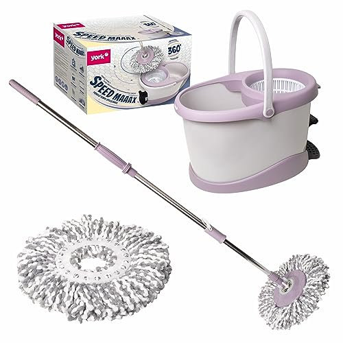 York Wischmopp Speed Max Rotierender Flachmop Pedaleimer Bodenwischer Fensterwischer Mopp Wischroboter Reinigung von Fliesen und Laminat Stiel: 125 cm Eimer: 49 x 30 x 32,5 cm