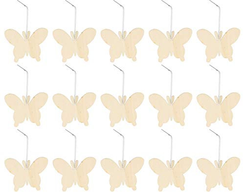HEALLILY 50 Stücke Ostern Anhänger Holz Schmetterling Figur Holzscheiben mit Loch Baumscheiben Geschenkanhänger Hängende Ostern Dekoration zum Bemalen Basteln mit Schnur Frühlingsdeko