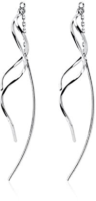 SLUYNZ 925 Sterling Silber Kurve Einfädler Ohrringe Kette für Frauen - Welle Quaste Baumeln Lange Ohrringe (Silber)