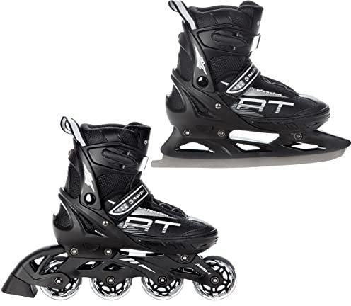 RAVEN Profession Inlineskates Inliner für Kinder und Erwachsene OPTIONAL 2in1 mit Schlittschuhen verstellbar (Black mit Kufen, 35-39 (23cm-25,5cm))