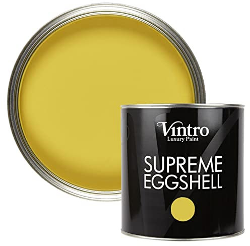 Vintro Paint | Yellow Eggshell Paint | for Walls | Wood | Trim | Satin Furniture Paint | Interior & Exterior Use. (2.5 Litres, Sunflower - Yellow)
