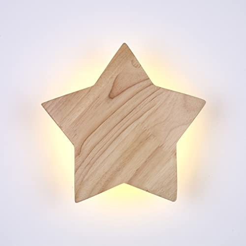 SXYSXYSXY LED Modern Holz Wandlampe Indoor Kinder Wandleuchten Kreativ Stern Design Minimalismus gelbes Licht 3000K Dekoration Nachttischlampe Wandbeleuchtung Für Wohnzimmer Schlafzimmer Ø19cm
