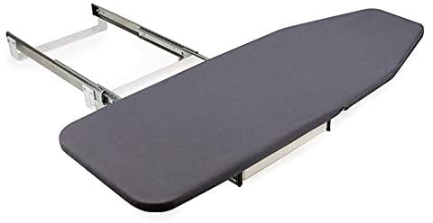 ZHOUHONG Folding Ironing Board Bügelbrett Ironfold Premium Bügeltisch für Fachbodenmontage im Schrank ausziehbar, klappbar und um 180° schwenkbar inkl.Bügeltuch Aluminium grau(Color:Silber-Grau)