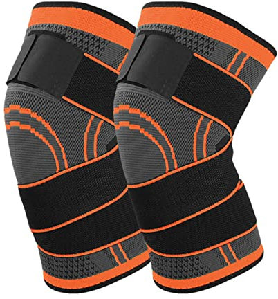 Tutore Ginocchio Compressione Elastica Ginocchiere Sportiva Con Tracolla Regolabile Ginocchiera Per Artrite, Tendinite, Dolore da Artrite, Ginocchiera Rotulea Menisco 2 Pezzi (arancione, M)