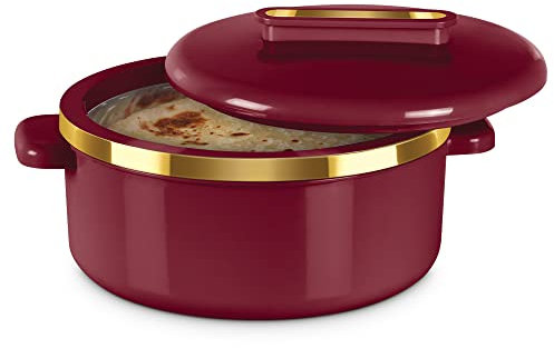 Milton Curve 2500 Inner Stainless Steel Casserole, 2.15 Litres, Maroon | BPA Free | Food Grade | Easy to Carry | Easy to Store | Chapati | Roti | Curd Maker