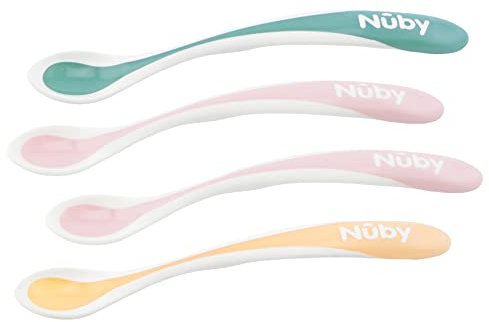 Nuby - Cuillère thermosensible brevetée à bord souple - Pack de 4 - Rose - 3+ mois