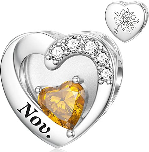 November Charm für Pandora Charms Geburtsstein, Chrysanthemenblüte, Sterlingsilber
