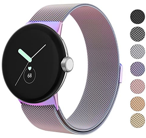 Amzpas Metallarmband, kompatibel mit Google Pixel Watch-Armbändern für Damen und Herren, Edelstahl-Netzschlaufe, verstellbares Armband, Ersatzarmband für Google Pixel Watch Band 2022 (bunt)