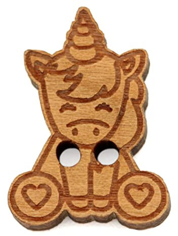 NaturSchatulle Holzknöpfe Motiv Einhorn | 5 Stück Kirsche 2 Loch Knöpfe Holz DIY Basteln Nähen Schmuckherstellung Annähen Kinderknöpfe