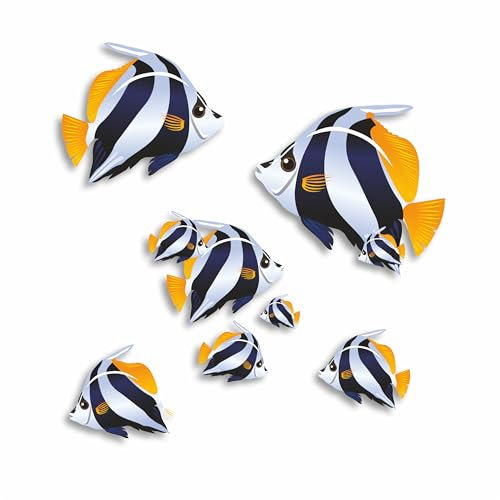 Coloured Bathroom Stickers [Waterproof] Photographic Quality Decal, Cartoon Decor Peel & Stick Perfect for Toilet, Cars & Other Home Projects. Tropical Fish Wall Art LaoGraphics® (White&Black)