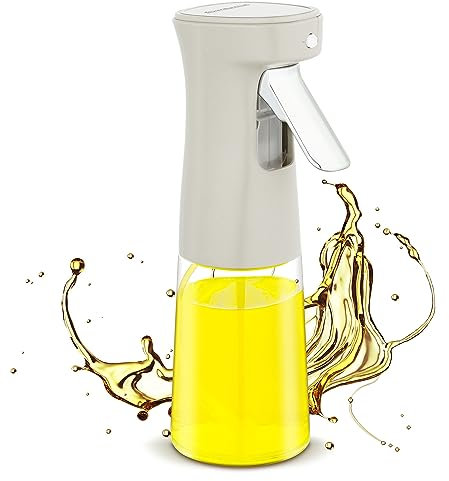 Oliver Flacon pulvérisateur d'huile 240 ml pour la cuisson du vinaigre de kithcen, design de brume ultra fine, en verre, flacon distributeur d'huile pour friteuse, pâtisserie, barbecue, blanc