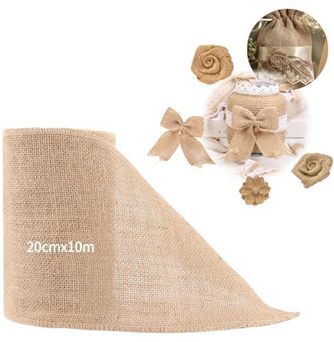 Jute Tischläufer 20cm x 10m Rustikaler Juteband Tischband Umweltfreundlich Tischdeko Natur Juteläufer Jutestoff Tischdeko Braun für Hochzeit, Kommunion, Taufe, Party
