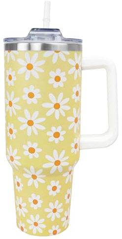 Daisy Floral 40 Oz Tumbler with Handle and Straw - Travel Mug, Water Bottle, Gift for Women