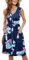 MOLERANI Damen Casual Kleider Plissee V-Ausschnitt ärmellos Button-Down einfarbige Sommerkleider(Blumen Marineblau Rosa,L)