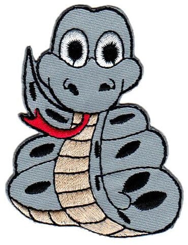 Schlange Grau Aufnäher zum aufbügeln oder aufnähen Bügelbild Aufbügler für Kleidung gestickter Bügelpatch Applikation Snake Patch Größe 7,5 x 6,0 cm