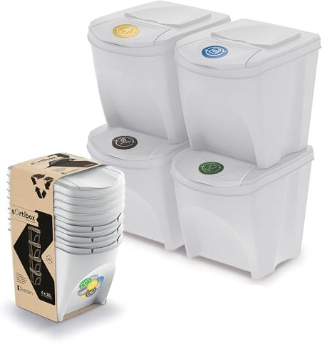 magubo Mülleimer Abfalleimer Mülltrennsystem, Abfalleimer Küche, Mülltrennsystem 4fach, Hochwertiger, Robuster und Geräumiger 4x25 L Mülleimer für Effiziente Abfalltrennung (Weiß, 4x25L)