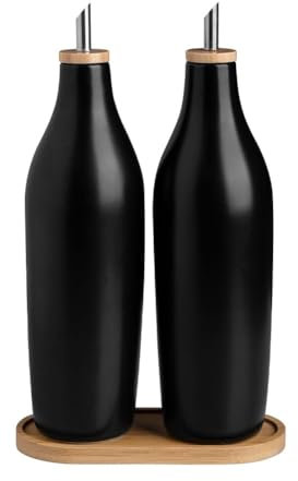 Sweejar Home Dispenser in ceramica per olio d'oliva, ampolla opaca protegge l'olio per ridurre l'ossidazione, adatta per conservare olio, aceto, ecc. Superficie opaca 480 ml x2, nero e tary)