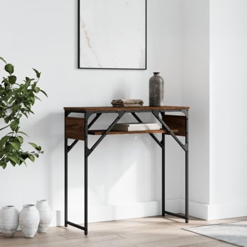 Gecheer Konsolentisch mit Ablage Flurtisch Konsole Beistelltisch Wandtisch Frisiertisch Deko Braun Eichen-Optik 75x30x75cm