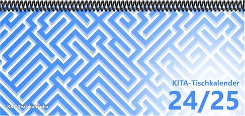 KiTa - Tischkalender 2024/25: XXL-Tischkalender, Bunt-Kalender Labyrinth blau 14,5 x 32,5 cm