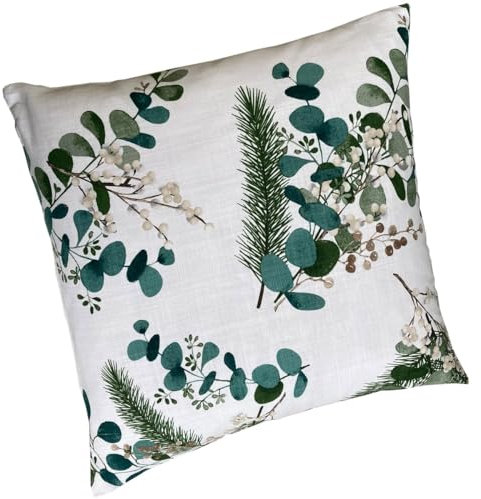 matches21 HOME & HOBBY Kissen-Bezug in 50x50 cm für Deko-Kissen Sofa-Kissen - Baumwolle Kissen-Hülle WENKE Winter Pflanzen-Motiv weiß - Waschbarer Reißverschluss Zierkissen-Bezug für Couchkissen