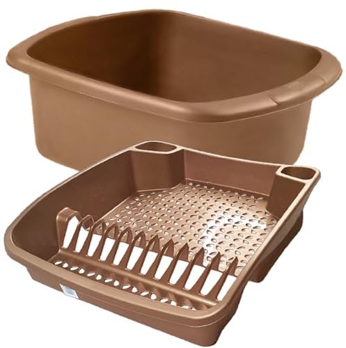 Rose Gold 2 Piece Kitchen Set - Large Dish Drainer and Rectangle Washing up Bowl