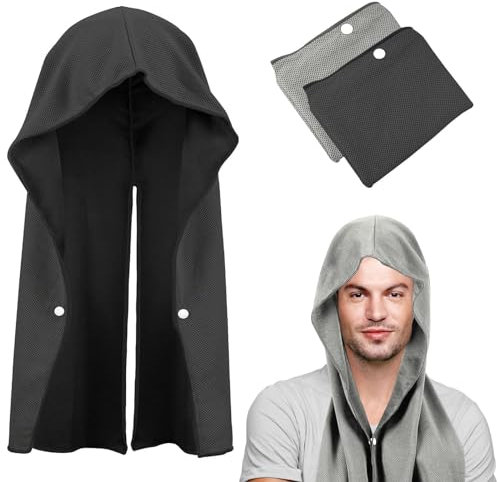 LEMIEDUT Serviette À Capuche Rafraîchissante, 2pcs Serviette Rafraîchissante, Serviette De Sport À Capuche, Serviette de Refroidissement, Cool Towel pour Fitness, pour Voyages,Camping (Gris Noir)