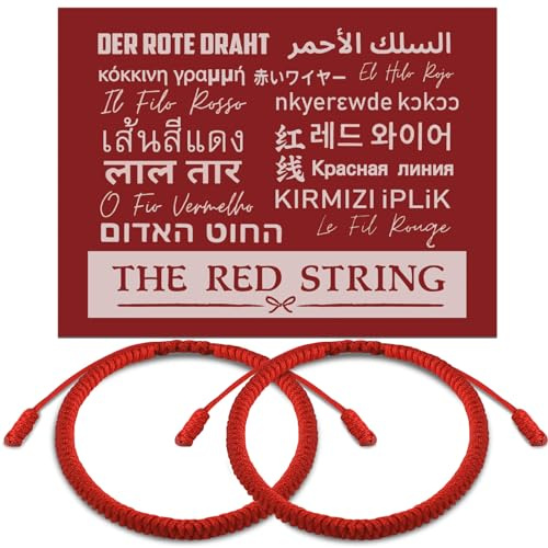 2 Pcs Red String Bracelets for Women Men with Cards Kabbalah Red Rope Bracelet for Good Luck Protection Energy Power Friendship Adjustable Braided Tie Bracelet Cord Thread