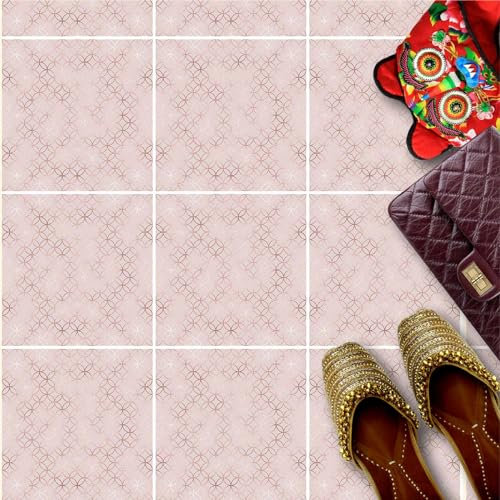 HUBDECO - Fliesenaufkleber - Küche, Badezimmer Deko - Klebefliesen - Bodenfliesen - Klebefolie Küche - Boden Schutzmatte - Selbstklebende Fliesen - 9 Stk. - Art Deco Rosa - 30x30cm