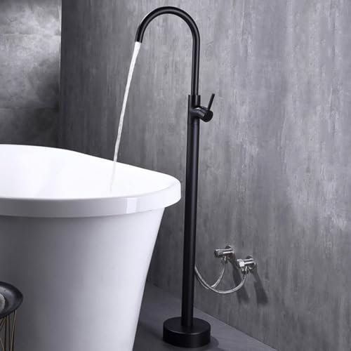 BiaoTeng Robinet de Baignoire Sur Pied Robinet pour Baignoire Ilot Monocommande Chaud et Froid en Laiton Robinet Sur Pied Baignoire Ilot Noir