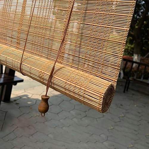 SGSKEIEY Retro Bambus Rollo ohne Bohren 45-170cm Blickdicht Für Outdoor Indoor, Rollo Bambus Raumteiler Balkon Küche Natur Holzrollos,Sonnenschutz und Sichtschutz (55×130cm/22×52in,Shading 50%)