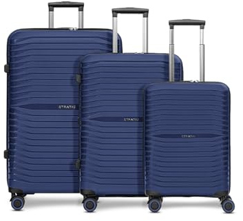 Stratic Shine Hartschalenkoffer Set - 3-teilig groß | Ausgestattet mit, arretierbarer Griff, 4 360° Drehbar Rollen, Dehnfalte, Kreuzpackgurt und TSA-Schloss | Volumen: 34 L / 62-69 L / 90 L