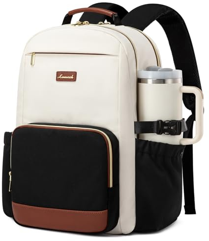 LOVEVOOK Laptop Backpack for Women with Pouch Pocket for Large Capacity Cup,15.6 Inch Laptop Computer Bag Travel Backpack Purse,Waterproof Work Business Backpack College Teacher Bags,Beige-Black-Brown