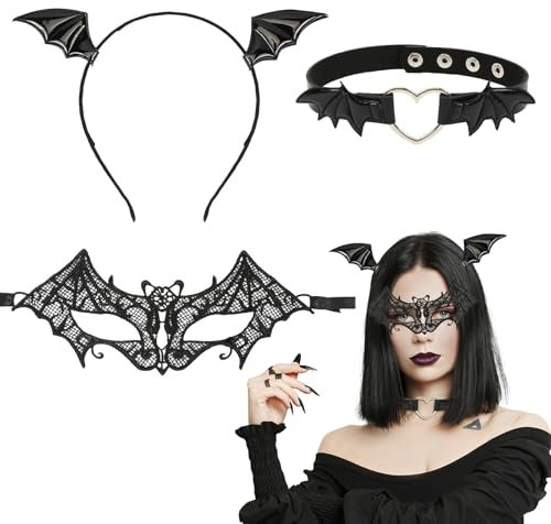 Meleager Fledermaus Haarreif, Fledermaus Ohren, Fledermaus Maske Halsband, Halloween Haarreif Damen, Halloween Kopfschmuck, Fledermaus Kostüm Accessoires für Halloween, Karneval