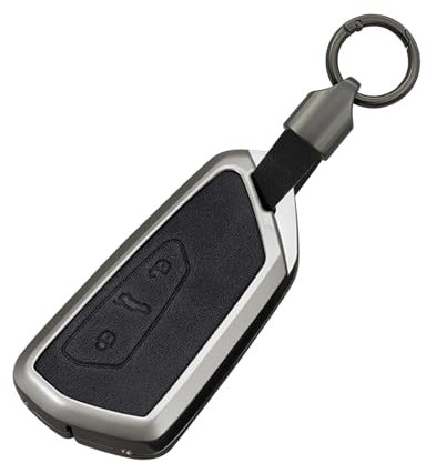 ontto Autoschlüssel Hülle Schlüsselhülle Schlüsselanhänger Passt für Skoda Kodiaq Superb 4 B9 Enyaq Coupe Octavia 4 RS für VW Golf 8 ID.3 ID.7 2023-2025 3 Tasten Metallgehäuse Schlüsselcover-A Schwarz