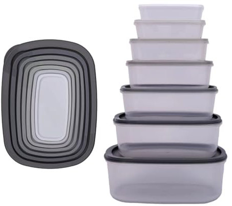 Best House | 7 in 1 Food Storage Containers Set | Rectangle | Grey | 7 in 1 | With Lids | Bowls | Space Saving Nesting Design | BPA Free | Microwave Freezer & Dishwasher Safe - Set of 7 Pcs