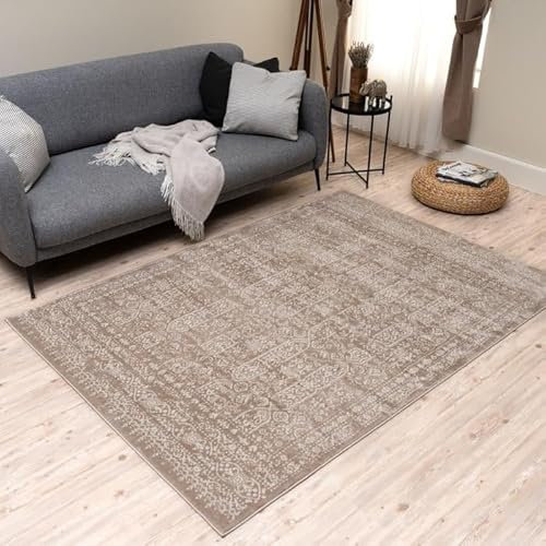 THE RUGS Montana Rug - Modern & Vintage Low Pile Area Rugs Living room, Bedroom, Kitchen, Soft Low Pile, Pet-Friendly, Easy to Clean [Vintage Beige, 200x290 cm]