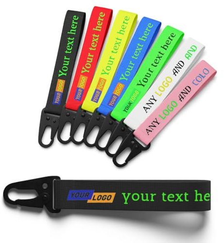 Porte-clés en tissu personnalisable avec logo et texte – 8 couleurs vives, mousqueton robuste, pour clés, sacs, cadeaux ou accessoires personnalisés (BLACK)