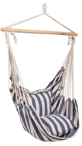 Gravidus Hängesessel Tobago mit 2 Kissen aus Baumwoll-Polyester & Hartholz – gemütlicher Hängestuhl für Garten, Terrasse & Wohnzimmer, bis 120 kg belastbar, inkl. Kissen