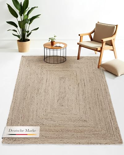 carpetfine Jute Teppich Nele Boho 300x400 cm Taupe | aus 100 % Jute, handgewebt, Naturfaser, für Fußbodenheizung geeignet, für Wohnzimmer, Schlafzimmer und Esszimmer