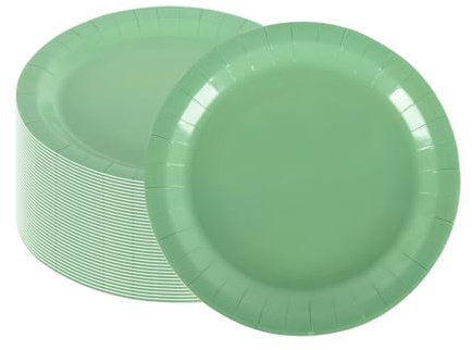 CEILIWEN Confezione da 100 piatti di carta verde salvia, 23 cm, rotondi, in tinta unita, per feste, compleanni, matrimoni, feste in giardino, per catering ed eventi (verde salvia, 23 cm)