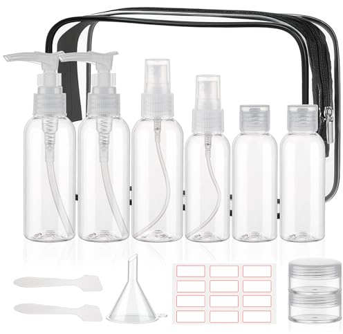 Hokretme Lot de 13 flacons de voyage pour articles de toilette - 65 ml - Flacons de toilette approuvés par la TSA - Kit de voyage anti-fuite pour femmes et hommes - Trousse de toilette transparente